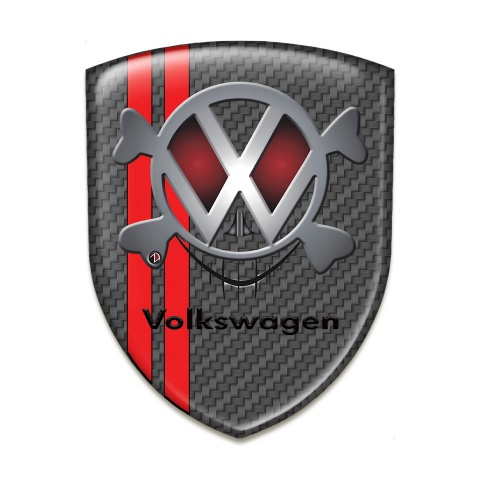 VW Car Interior Badge Carbon With Red Lines Base Skull logo Effect