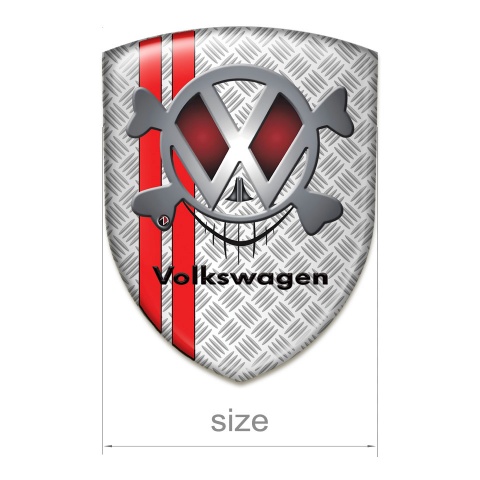 VW Silicone Car Decal Badge Metall Effect with Red Lines Base and Skull Logo Motive 