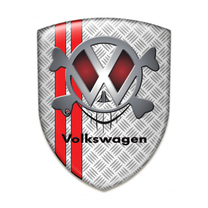 VW Silicone Car Decal Badge Metall Effect with Red Lines Base and Skull Logo Motive 