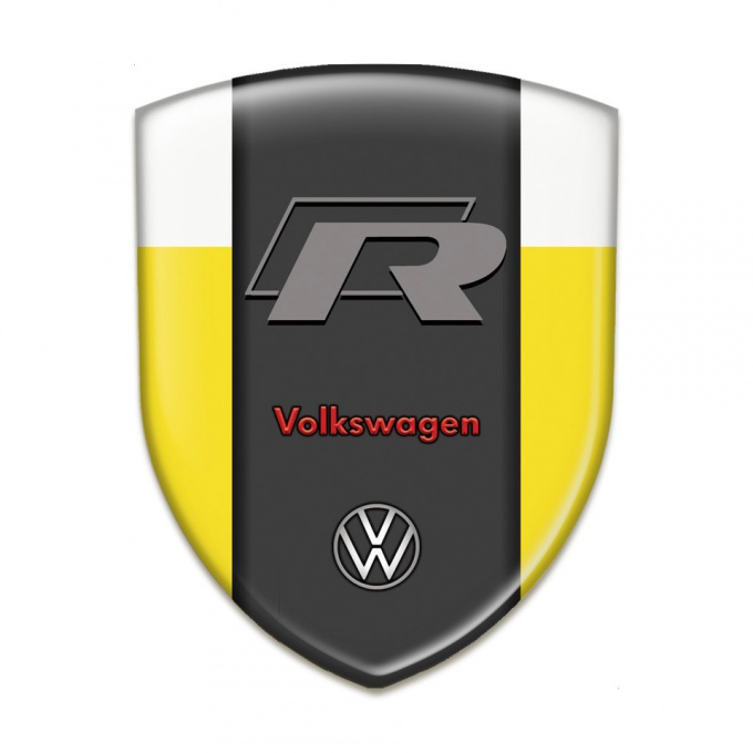VW Car Interior Badge Yellow White Background R Logo edition 