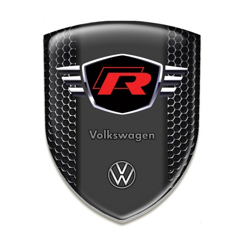 VW 3D Gel Emblem Perforated Steel Base Red R logo 