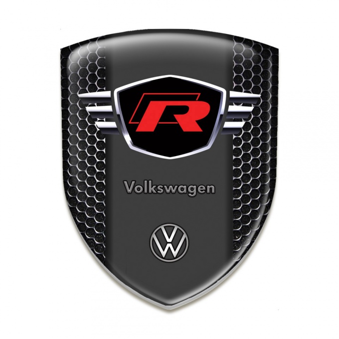 VW 3D Gel Emblem Perforated Steel Base Red R logo 