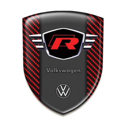 VW Emblem Exterior Red Carbon Style with Red R Logo 