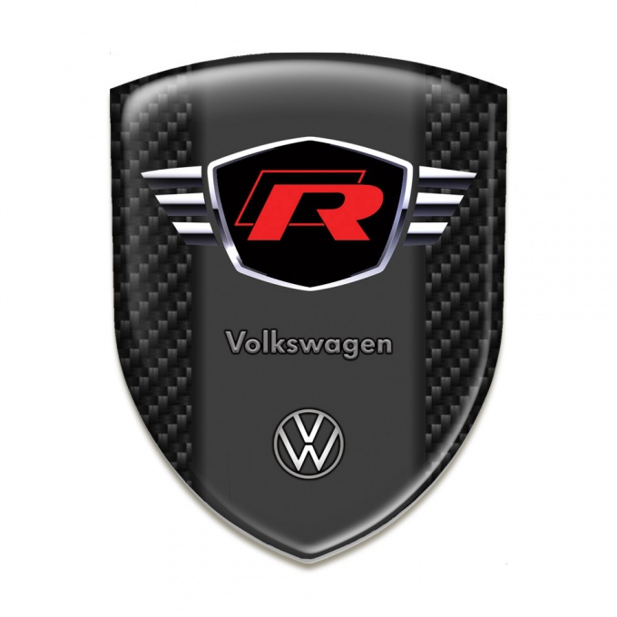 VW Emblem Interior Darck Carbon Style with Red R Logo 