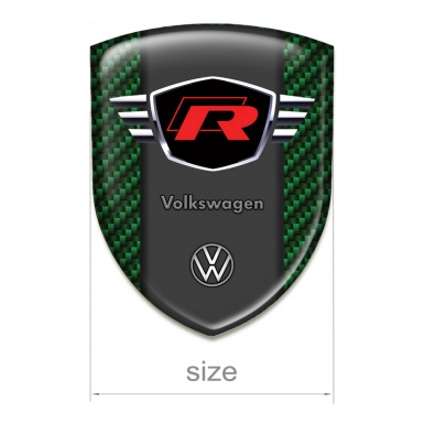 VW Car Accessories Badge Green Carbon Style with Red R Logo 