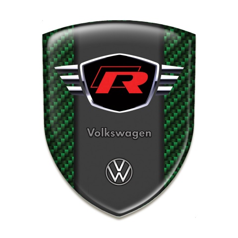 VW Car Accessories Badge Green Carbon Style with Red R Logo 
