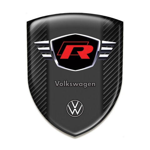 VW Self Adhesive Car logo Emblem Black Carbon Style with Red R Logo 