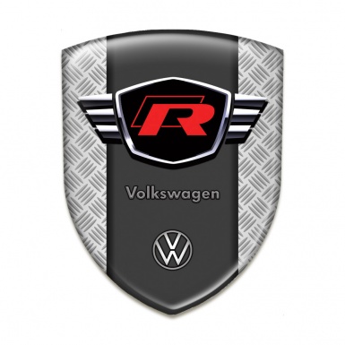 VW Silicone Car Decal Badge Metal Mesh Effect with Red R Logo 
