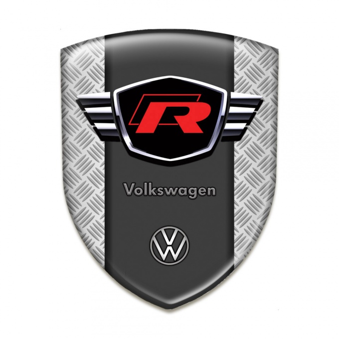 VW Silicone Car Decal Badge Metal Mesh Effect with Red R Logo 