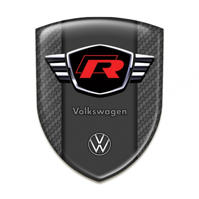 VW Silicone Badge Carbon Style with Red R Logo 