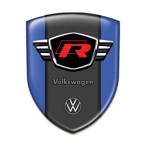 VW Emblem Badge Logo Blue Design with Red R Logo 