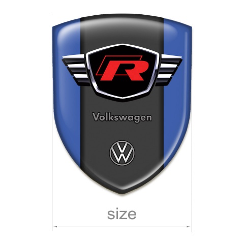 VW Emblem Badge Logo Blue Design with Red R Logo 
