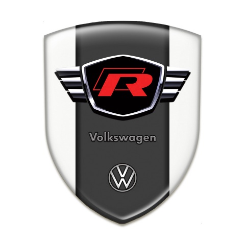 VW Tuning Emblem White Design with Red R Logo 