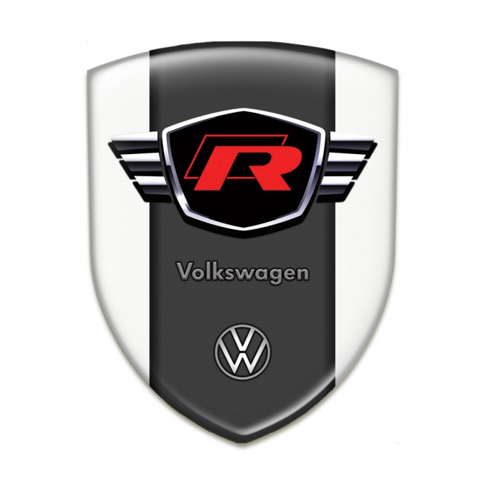 VW Tuning Emblem White Design with Red R Logo 