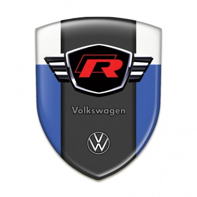 VW 3D Gel Emblem Blue White Style with Red R LOgo 