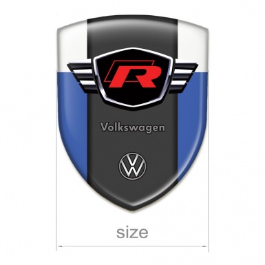 VW 3D Gel Emblem Blue White Style with Red R LOgo 