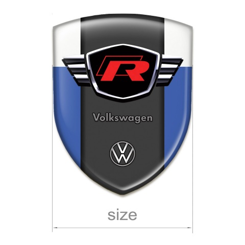 VW 3D Gel Emblem Blue White Style with Red R LOgo 