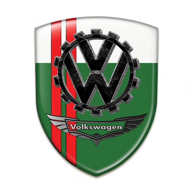 VW Emblem Interior Green White Base Red Lines and 3D Logo 
