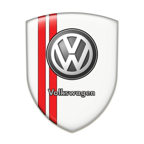 VW Silicone Car Decal Badge White Base with Red Stripes Edition 