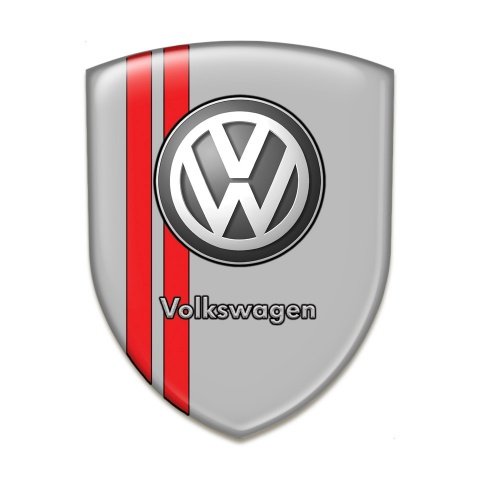 VW Emblem Badge Logo Grey Base Red Stripes Edition 