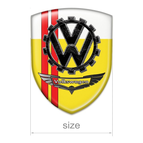 VW Logo Emblem Yellow White Print with Red Lines and 3D Logo 