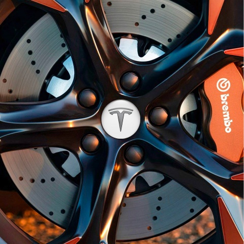 Tesla Wheel Center Cap Emblems White