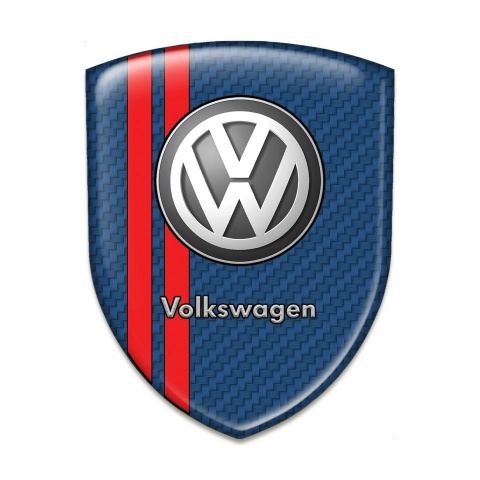 VW Self Adhesive Emblem Logo Navy Blue Carbon Base Red Stripes Edition 