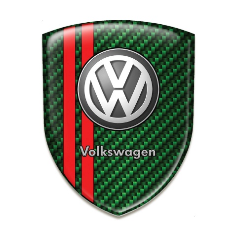 VW 3D Gel Emblem Green Carbon Base with Red Stripes Edition 