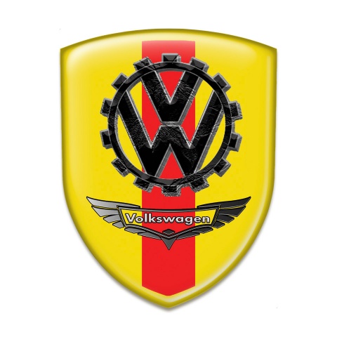 VW Self Adhesive Car logo Emblem Yellow Print with Red Ribbon and Bird Effect Logo 