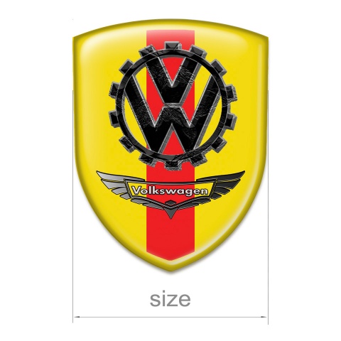 VW Self Adhesive Car logo Emblem Yellow Print with Red Ribbon and Bird Effect Logo 