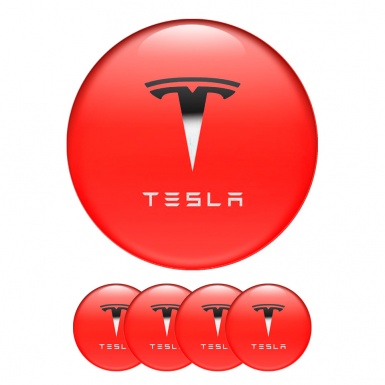 Tesla Wheel Emblems for Center Cap Red Gradient Logo