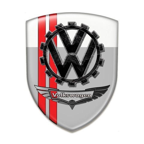 VW Emblem Interior Grey White Base with Red Lines and Bird Effect Logo 