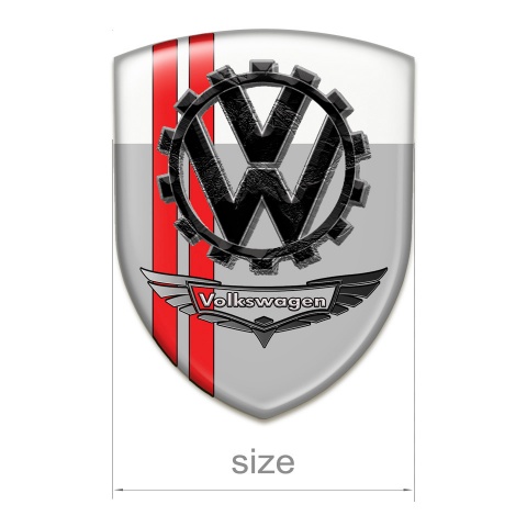 VW Emblem Interior Grey White Base with Red Lines and Bird Effect Logo 