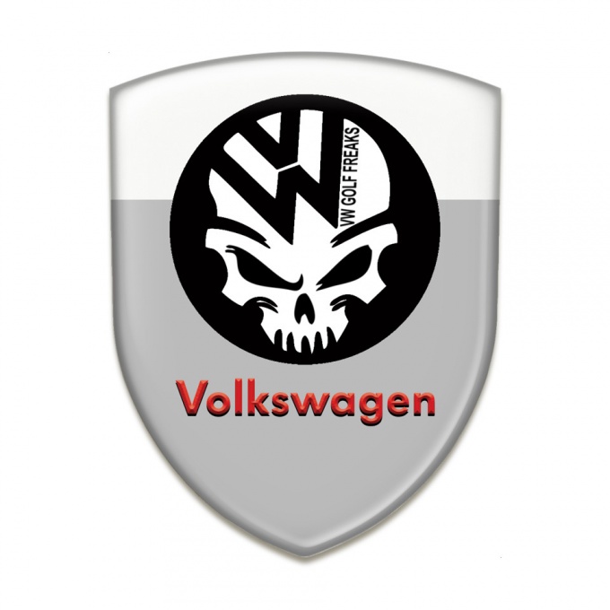 VW Domed Emblem Grey White Base Skull Logo Design 