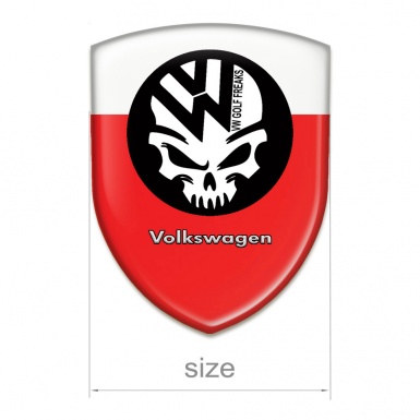 VW Domed Emblem Red White Base Skull Logo 