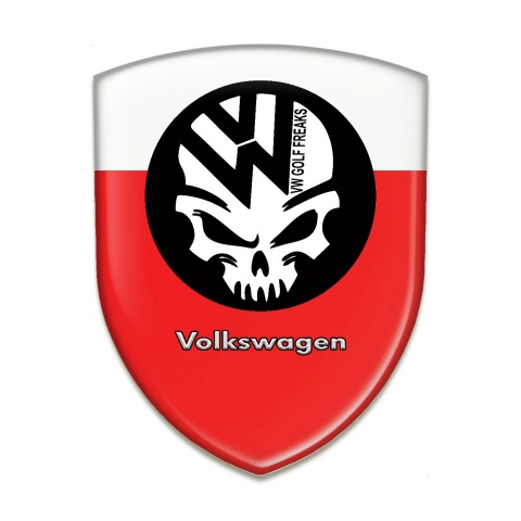 VW Domed Emblem Red White Base Skull Logo 