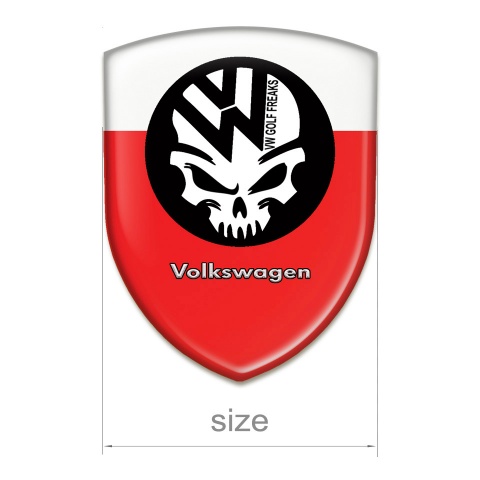 VW Domed Emblem Red White Base Skull Logo 