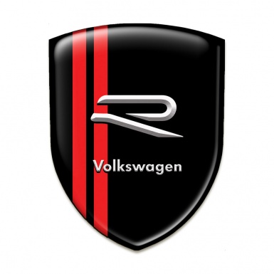 VW Car Accessories Badge Black Base Red Lines Style 