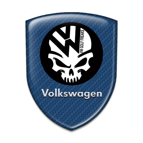 VW Car Interior Badge Navy blue Carbon with Skull Logo 