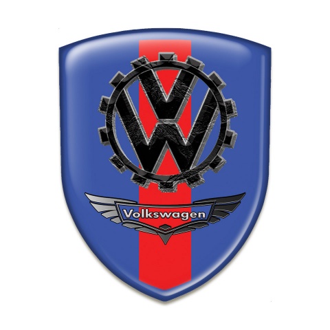 VW Silicone Car Decal Badge Blue base with Red Ribbon and Bird Effect Logo 
