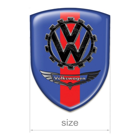 VW Silicone Car Decal Badge Blue base with Red Ribbon and Bird Effect Logo 