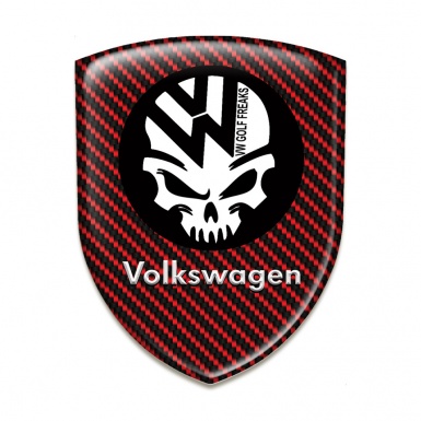 VW Self Adhesive Emblem Logo Red Carbon with Skull Logo 