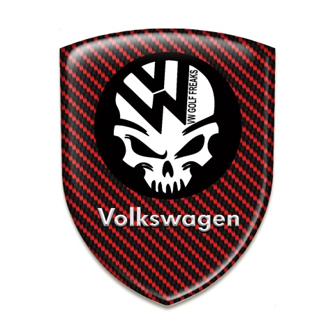VW Self Adhesive Emblem Logo Red Carbon with Skull Logo 