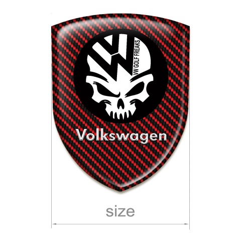 VW Self Adhesive Emblem Logo Red Carbon with Skull Logo 