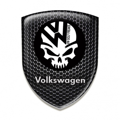 VW Silicone Emblem Perforated Steel Base Skull Logo 