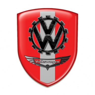 VW Car Interior Badge Red Print with Grey Ribbon and Bird Logo Effect 