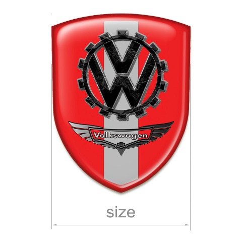 VW Car Interior Badge Red Print with Grey Ribbon and Bird Logo Effect 
