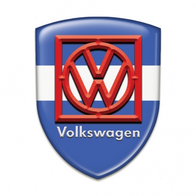 VW Auto Emblem Blue with White Ribbon base Red Frame Logo 