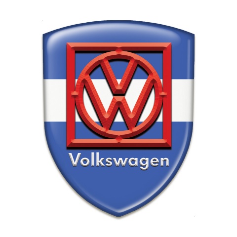 VW Auto Emblem Blue with White Ribbon base Red Frame Logo 