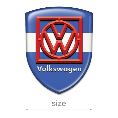 VW Auto Emblem Blue with White Ribbon base Red Frame Logo 